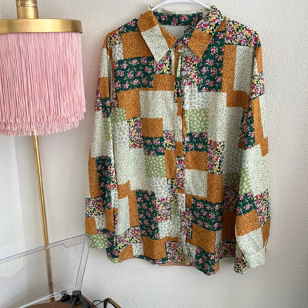 Vintage quilt style button down shirt